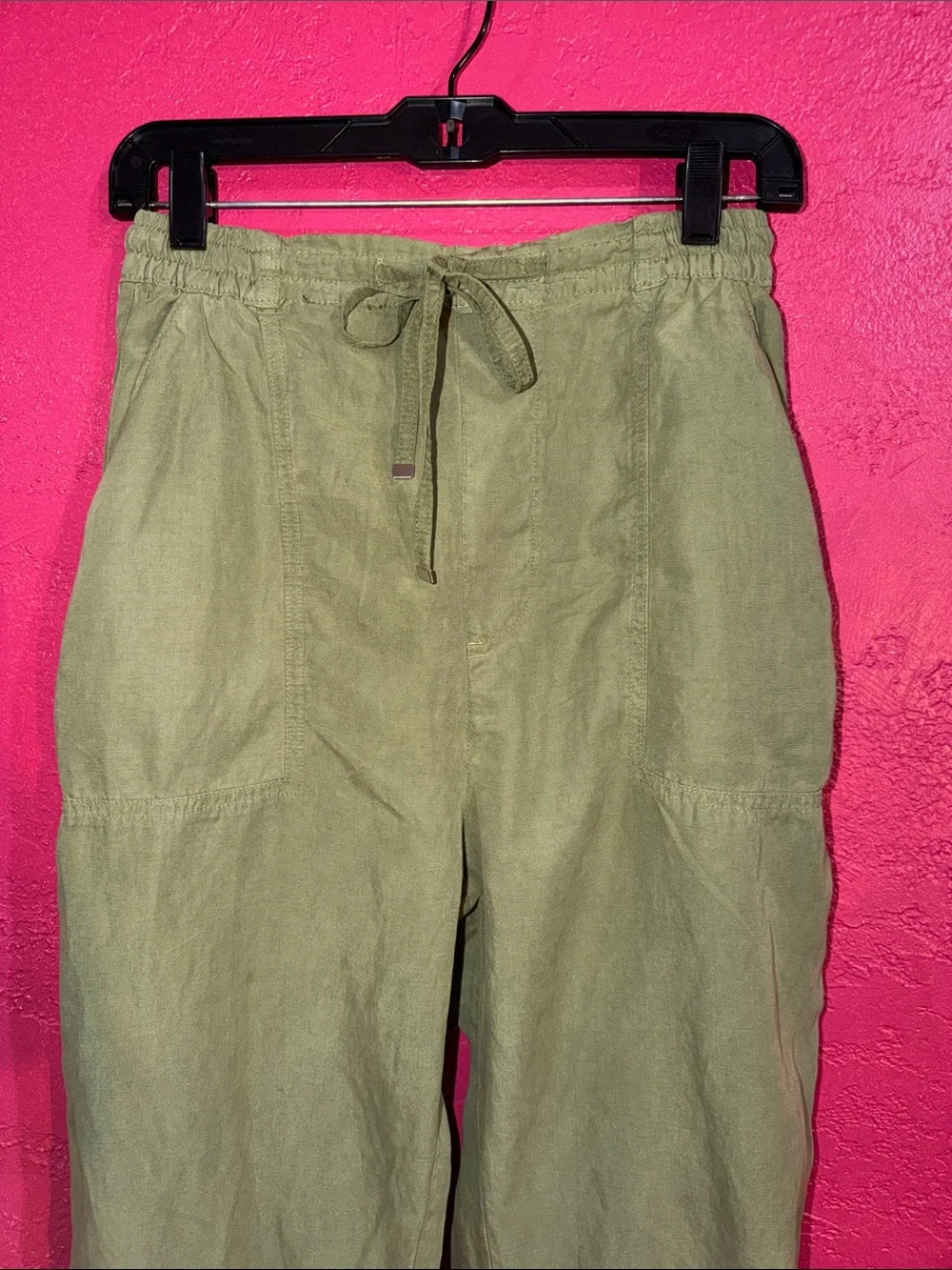 Zara Olive Green Lyocell & linen Drawstring relaxed fit crop Pants. Sz M.